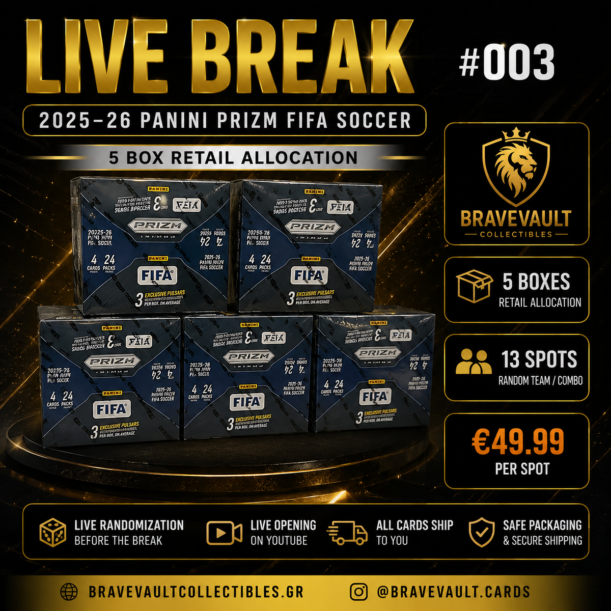 2025-26 Panini Prizm FIFA Soccer – 5 Box Random Team Break #003